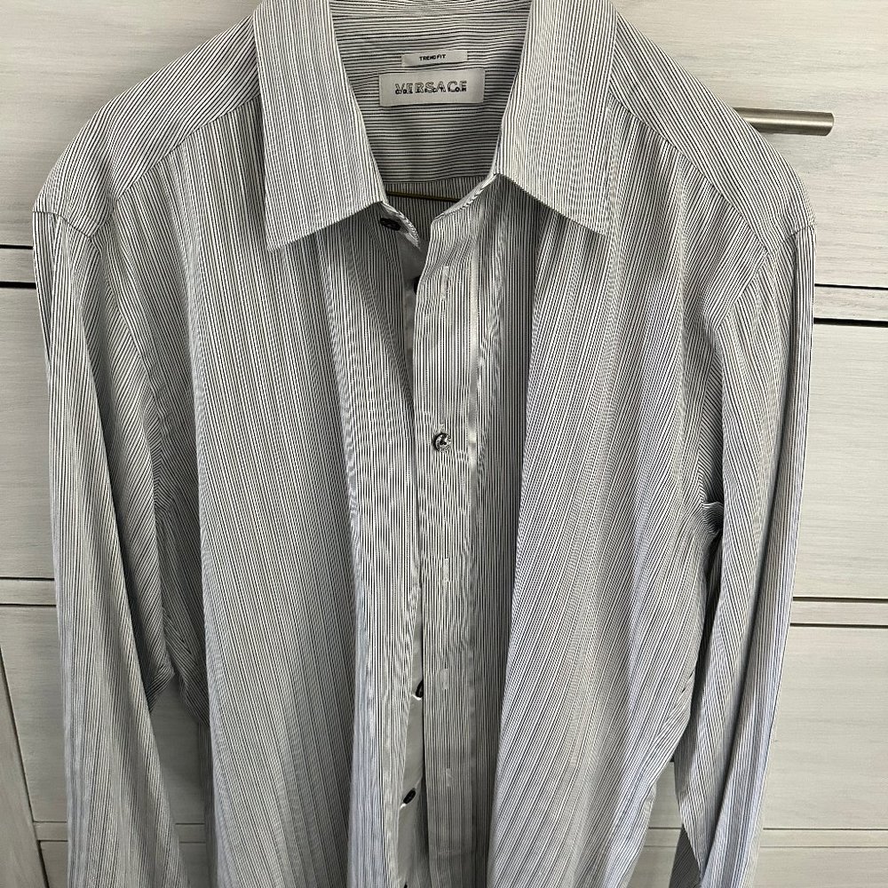 Black & White Striped Versace Dress Shirt (slim fit)
